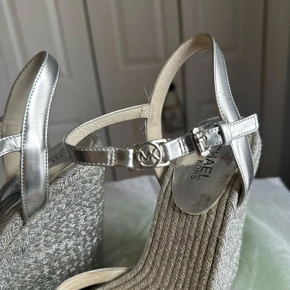 Michael Kors Silver Metallic Wedge Espadrille Sandals - Picture 4 of 5